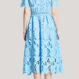 Heavily embroidered water-soluble lace mid-length solid color gown