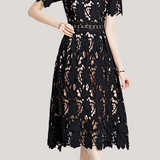 Heavily embroidered water-soluble lace mid-length solid color gown