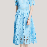 Heavily embroidered water-soluble lace mid-length solid color gown