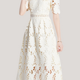 Heavily embroidered water-soluble lace mid-length solid color gown