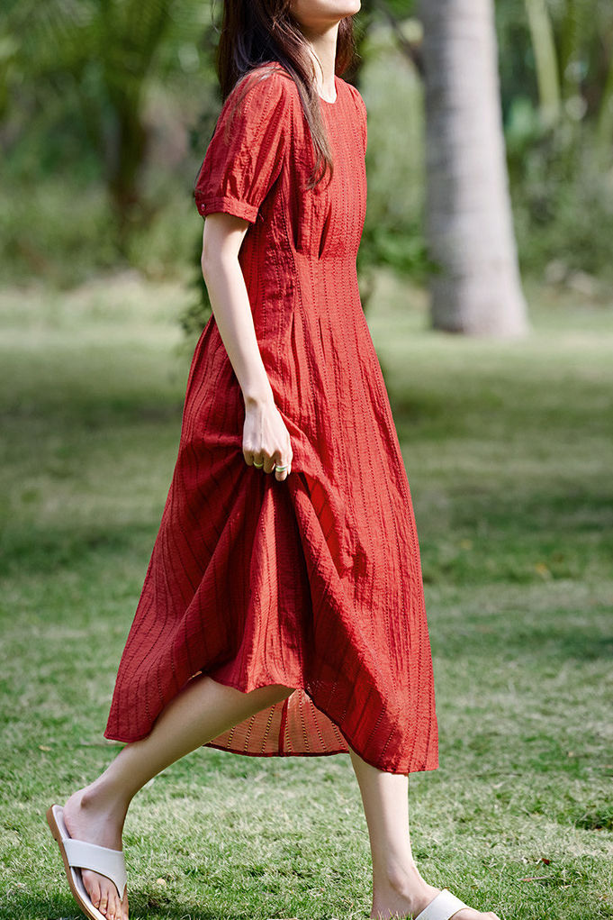 Solid color textured dress - liwisi