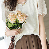 Round neck floral pattern spliced T-shirt