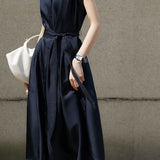Round neck short sleeve button-up dress