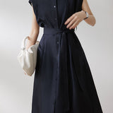 Round neck short sleeve button-up dress