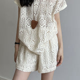 Heavily embroidered hollow lace set