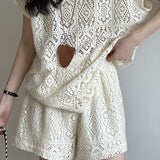 Heavily embroidered hollow lace set