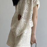 Heavily embroidered hollow lace set