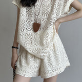 Heavily embroidered hollow lace set