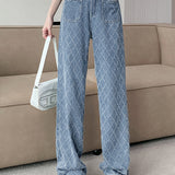 Jacquard high-waisted wide-leg jeans