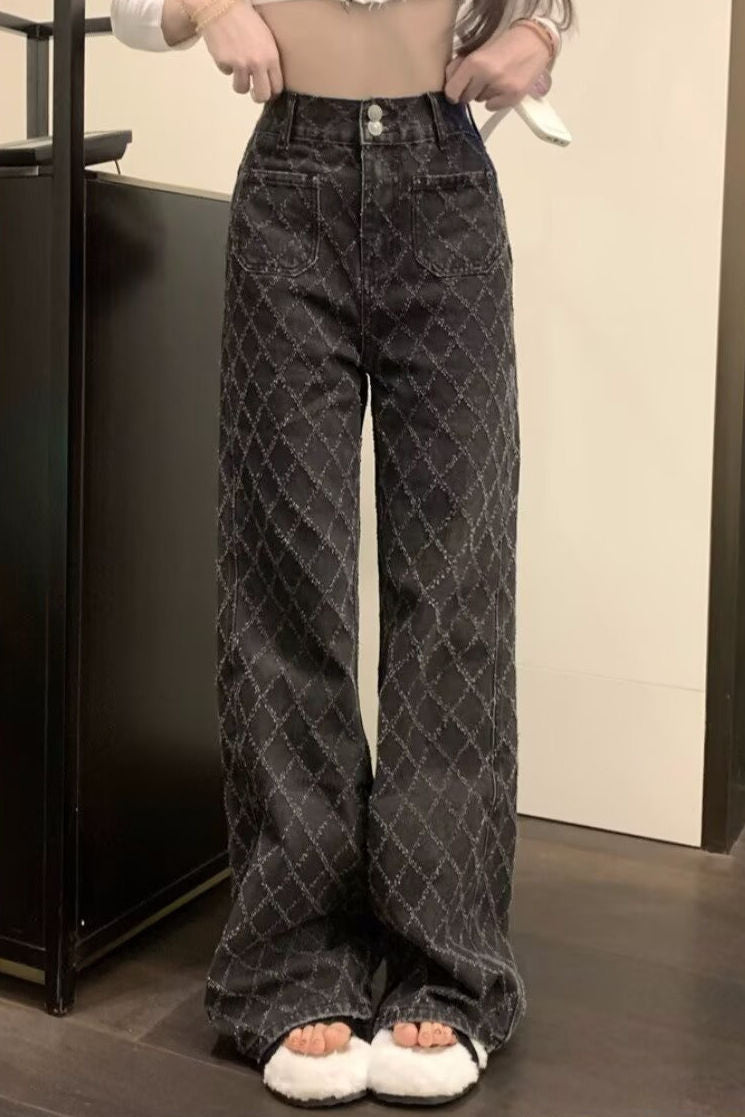 Jacquard high-waisted wide-leg jeans - liwisi