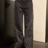 Jacquard high-waisted wide-leg jeans