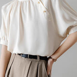 Vintage French style stand collar shirt