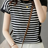 Casual striped knit short sleeve top