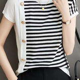 Casual striped knit short sleeve top