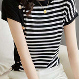 Casual striped knit short sleeve top