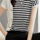 Casual striped knit short sleeve top