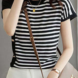 Casual striped knit short sleeve top