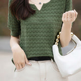 Casual elegant crochet knit T-shirt