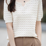 Casual elegant crochet knit T-shirt