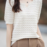 Casual elegant crochet knit T-shirt
