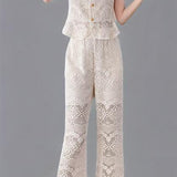 Lace hollow vest and pants two-piece set