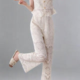 Lace hollow vest and pants two-piece set