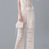 Lace hollow vest and pants two-piece set