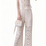 Lace hollow vest and pants two-piece set