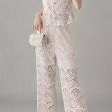Lace hollow vest and pants two-piece set