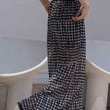 Black and white polka dot casual high-waisted wide-leg pants