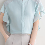 Round neck solid color ruffled shirt