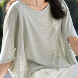Batwing sleeve knitted top with floral mesh