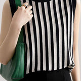 Color block striped sleeveless knit vest
