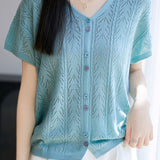 Solid color hollow knit T-shirt