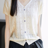 Solid color hollow knit T-shirt