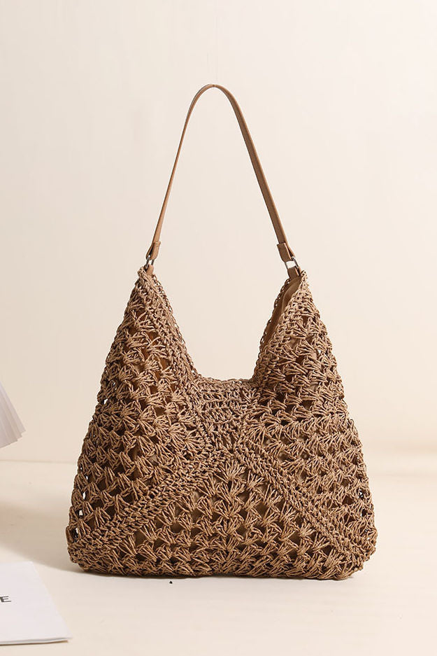 Hollow woven color block shoulder bag - liwisi
