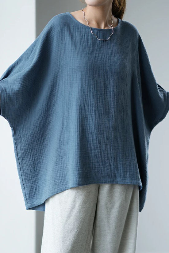 Solid color drop shoulder batwing sleeve T-shirt - liwisi