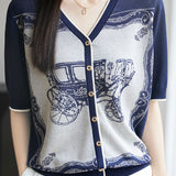 V-neck color block knit T-shirt