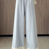 Lace trim spliced pants