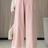 Lace trim spliced pants