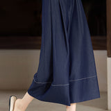 High-waisted plain pleated wide-leg culottes
