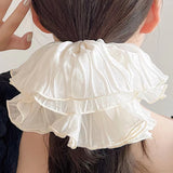Solid color pleated floral hair tie