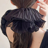Solid color pleated floral hair tie