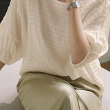 Bubble texture round neck drop shoulder loose pullover top