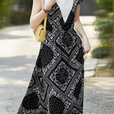 Color block printed faux two-piece dress - liwisi