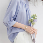 Casual gathered raglan lantern sleeve shirt - liwisi