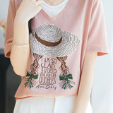 Faux two-piece V-neck short sleeve T-shirt