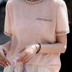 Sequin round neck short sleeve T-shirt - liwisi