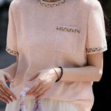 Sequin round neck short sleeve T-shirt - liwisi