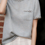 Sequin round neck short sleeve T-shirt - liwisi